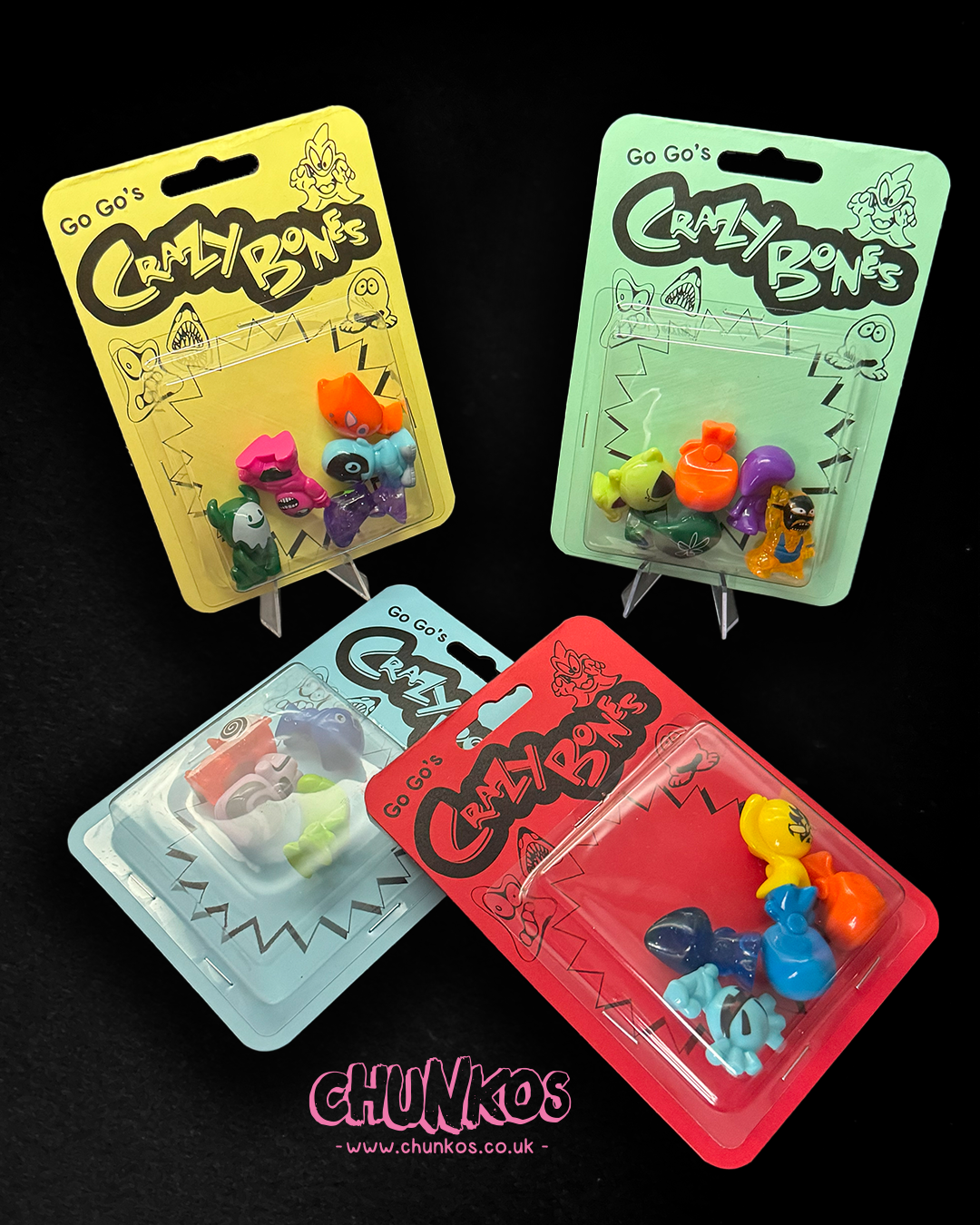 Vintage GO GO Crazy Bones - Real Authentic 80s/90s Vintage Collectible Toys - in Custom Retro Repacks by Chunkos Toys