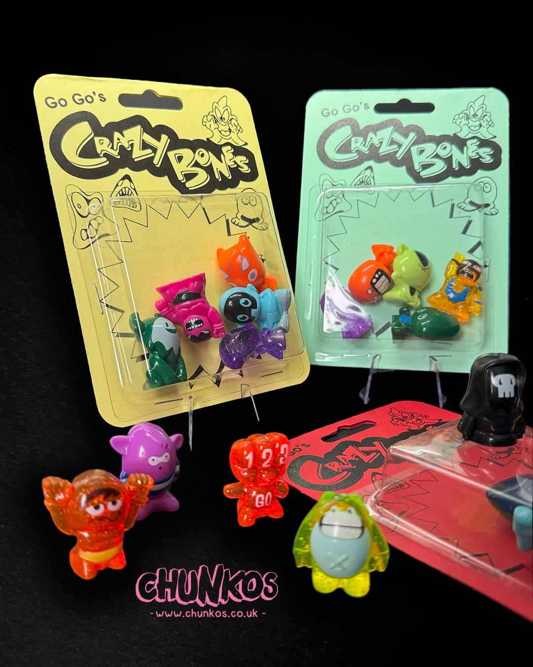 Vintage GO GO Crazy Bones - Real Authentic 80s/90s Vintage Collectible Toys - in Custom Retro Repacks by Chunkos Toys