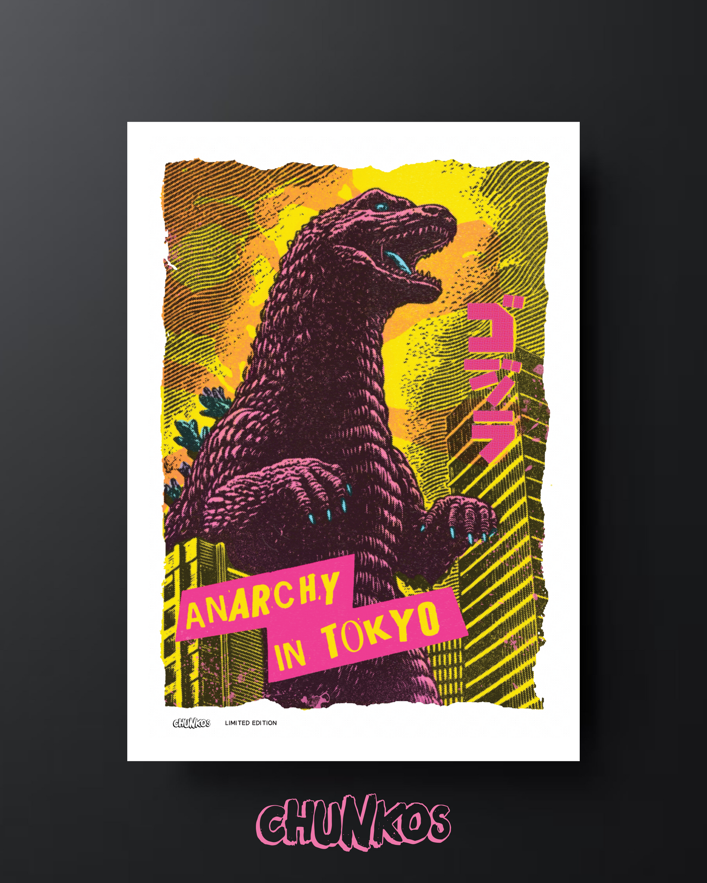 Anarchy in Tokyo Godzilla Art Print – Punk Rock Poster, Kaiju Wall Art