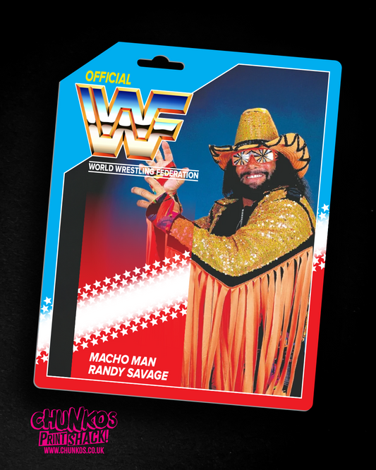 Custom WWF Macho Man Randy Savage Card Back - 4.5” Wrestling Figure Vintage for Custom or Loose Figures